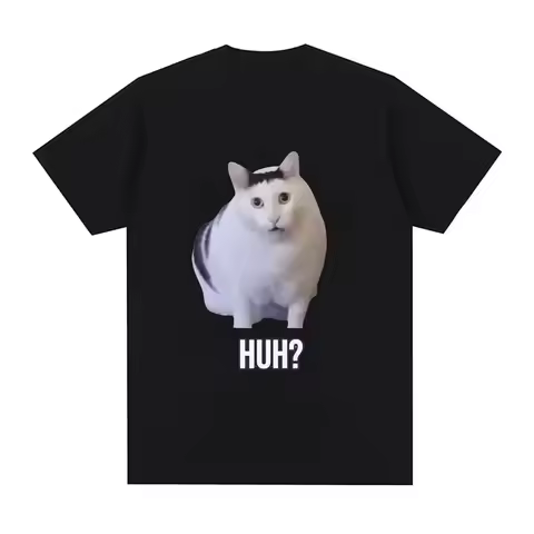 Cat Saying Huh Funny Meme T-shirt Men Women Breathable and Comfortable Short Sleeve T Shirts Fashion