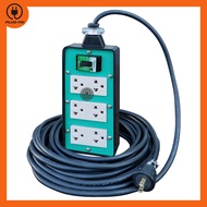 (สายไฟ VCT 3x2.5 ยาว 15 เมตร)ปลั๊กไฟสนาม 6 ช่อง มีเบรกเกอร์ 30A รับไฟ 4500วัตต์ บล๊อคยางสนามมีเบรกเก
