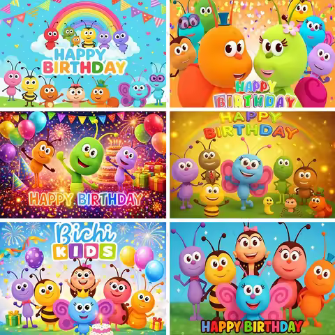 Cartoon Bichi Kids Birthday Party Decoration Backdrop Rainbow Ant Friends Background Banner Baby Sho