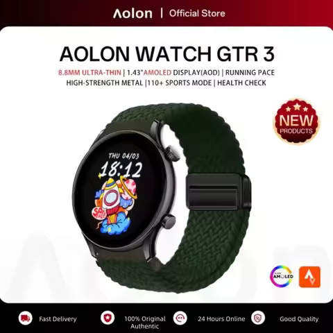 Aolon GTR3 Smart Watch 8.8mm Ultra-Thin 1.43" AOD AMOLED Bluetooth Call IP68 Waterproof 110+Sports F
