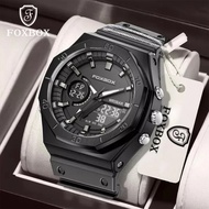 FOXBOX Newest Men Watch Original Dual Display Big Dial Chrongraph Waterproof Shockproof Multifunctio