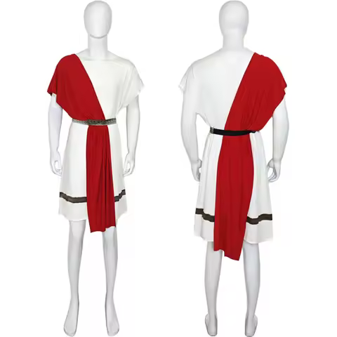 Men Ancient Greek Toga Costume Roman Senator Tunic with Belt Halloween Cosplay Outfit for Greek/Roma