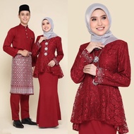 Couple Set Sedondon Raya 2021 . Baju Nikah Kahwin Tunang . Baju Melayu Cekak Musang . Lace Peplum Kurung Moden Saloma