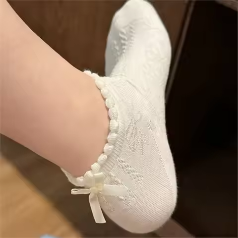Lolita Bow Socks White Black Bow Lace Socks Middle Tube Japanese College Style Princess Socks Sweet 