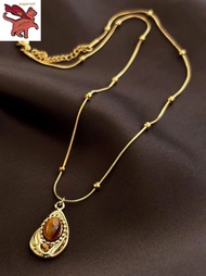 necklace gold 18k pawnable legit tiger's eye necklace niche design retro French light luxury clavicle chain