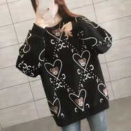 大码女装2-300斤小熊中长款卫衣春秋季外穿胖mm宽松洋气上衣