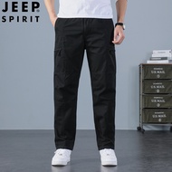 JEEP JEEP กางเกงคาร์โก้ผู้ชายกางเกงลำลองขายาวผ้าฝ้ายบริสุทธิ์ไซส์ใหญ่พิเศษกางเกงสำหรับผู้ชายใหม่