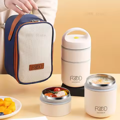 Vacuum Thermal Lunch Box Stainless Steel Insulated Lunch Bag Food Warmer Soup Cup Thermos Containers