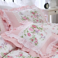 Elegant ruffle lace decorative pillowcase European Embroidery bed pillow case princess rose print cushion cover sofa cushions