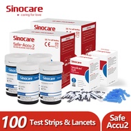 Sinocare Safe-Accu2 Blood Glucose Test Strips 100 Pcs and 100 Pcs Lancets Diabetes Test Kit （ No monitor,suitable for Sinocare safe-accu2 glucometer ）