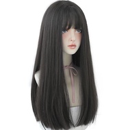 22 Inches long Hair Wig for Women Black Synthetic Hair Natural Long Straight Wig With Bangs Party Co