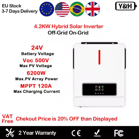 Y&H Hybrid Solar Inverter Off Grid 1KW 2KW 3KW 4.2KW 6.2KW 10.2KW 230VAC 12V 24V 48V MPPT Solar Cont