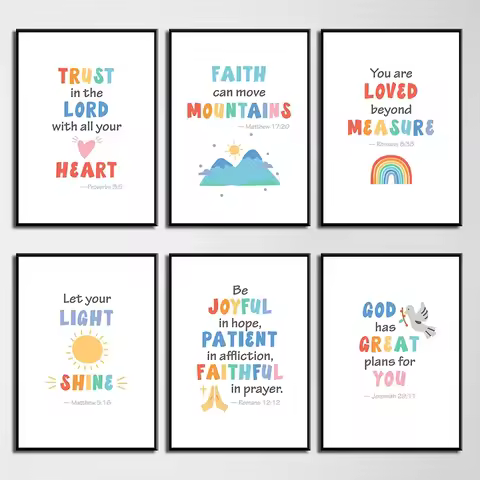 1pc Modern Minimalist Children's Bible Verse Poster, Frameless Canvas for Christian Education, Home 