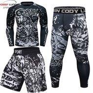 Men Sport Suit Compression Shirt Pants MMA Muay Thai Boxing Shorts Rashguard Kickboxing Sportswear Workout Fitness Gym Clothing