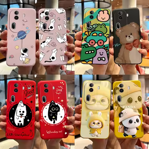Phone Case For Oppo Reno 11 Pro 5G Cute Rabbit Panda Silicone Soft TPU Shell Shockproof Back Cover F