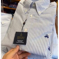 Original Brooks Brothers stripe Men Shirt Business Casual Embroidered logo Long Sleeve Shirt Baju Le