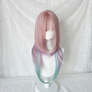 Long Pink Gradient Highlighted Wig for Women cos High-level Y2K Full Head Cover