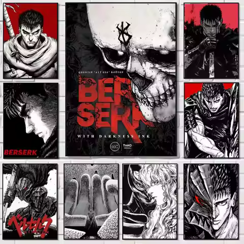 Berserk Poster Self-adhesive Wall Mural Art Waterproof Sticker For Bar Room Decor High Quality Print