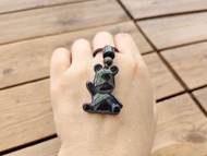 【親翠】天然翡翠 烏雞潮黑舉手熊調整式繩鏈