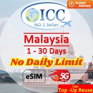 ICC eSIM Malaysia 1-30 Days eSIM| 1-12GB High Speed| No Daily limit| Unlimited Data| eSIM Malaysia| 