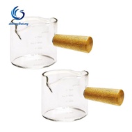2Pcs Double Spouts Espresso Shot Glasses Measuring Glass Espresso Cups Cookware with Wood Handle for
