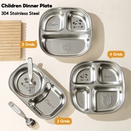(SG)EmmAmy 304 Stainless Steel Baby Kids Dinner Plates 2/3/4 Grids Kindergarten Student Lunch Plates
