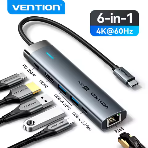 Vention USB C HUB Type C to HDMI 4K60Hz RJ45 PD 100W Adapter For Macbook iPad Pro Air M2 M1 Sumsang 