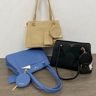 美國 ANNE KLEIN 黑藍啡色皮革 配散子包 側咩袋