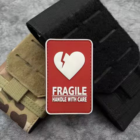 Broken Heart FRAGILE badge, comes with hook side, luminous PVC patch badge decorative applique