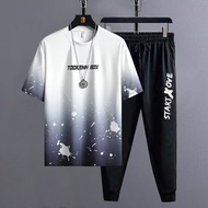 M-5XL Literary Japanese Texture Ice Silk Short Sleeve t-Shirt Men Plus Size Casual Sports Trend ins 