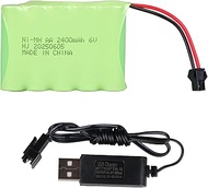 6 V 2400 mAh NiMH Battery with SM-2P Plug & USB Charging Cable, Rechargeable AA NiMH Battery Pack fo