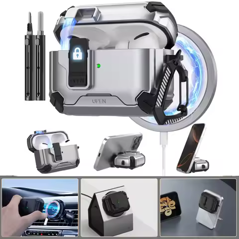 For AirPods 4 Generation Case Magnetic Automatic Lock with Phone Stand&Cleaning Kit for Airpods 4 wi