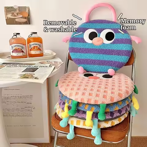 Cartoon Emoji Memory Foam Chair Cushion - Art Deco Dopamine Round Memory Foam Seat Cushion for Offic
