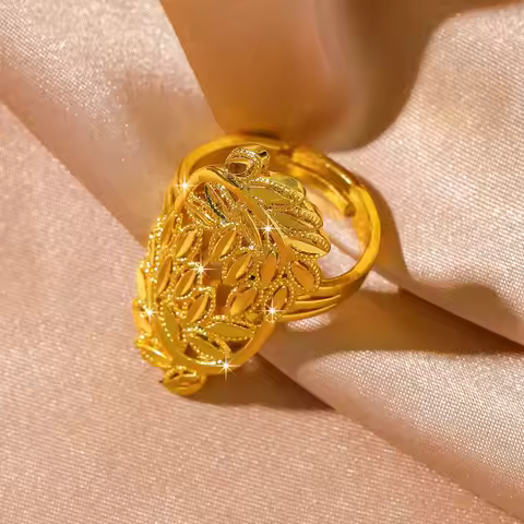Slimming Retro Carved Hollow Adjustable Ring For Women 24K Gold AU999, brightens fingers