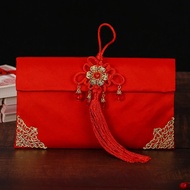 TSEVD ผ้าไหมเทียม กระเป๋าเงินนำโชค คลาสสิกแบบคลาสสิก ความสง่างามแบบหรูหรา ซองจดหมายสีแดง ถุงของขวัญ ปมแบบจีน Bao เทศกาลฤดูใบไม้ผลิ