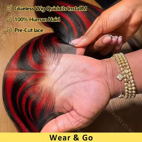 1B/99J Straight Highlight Wigs Human Hair 5x5 HD Lace Front wear & go Glueless Wigs Human Hair Red W