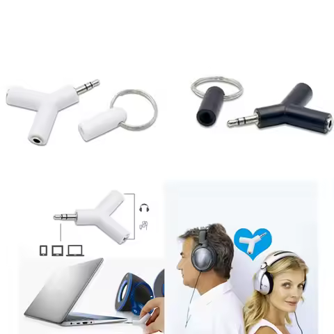 2pcs 3.5mm Stereo Audio Y-type 2 Female To 1 Male Cable Adapter For Two Headphones One Point Two Aud