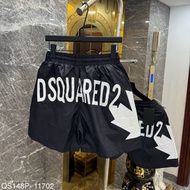 DSQ Men's Wind Shorts Black Printed with White Maple Leaf Pattern Dsquared2 Back Butt for Street Boy