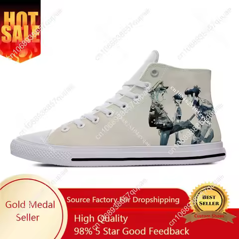 Gorillaz Rock Band ChakaKhan Noodle Murdoc Russel Casual Cloth Shoes High Top Lightweight Breathable