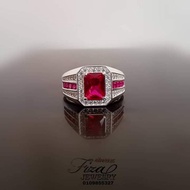 cincin lelaki permata red ruby petak silver 925, cincin lelaki batu merah petak perak 925, silver 92