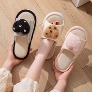 Houndstooth Heart Contrast Color Linen Ladies Slippers Breathable Cotton Linen Home Slippers