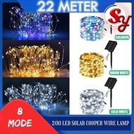 22 meter 200 LED Solar Copper Wire Lamp 8 Mode Powered String Fairy Light Holiday Outdoor Waterproof