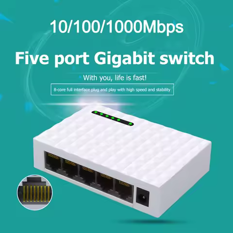 Mini 1000M Gigabit Switch Ethernet Network Switcher 5 Port Fast LAN Hub RJ45 Ethernet Switching Spli