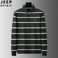 JEEP SPIRIT Áo POLO Nam Áo Thun Kẻ Sọc Ve Áo Áo Thun Cotton Co Giãn Dáng Rộng Áo POLO Kẻ Sọc