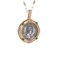 Ancient Coin Wealth Emerald Pendant Temperament Ancient Coin Necklace Copper Jewelry