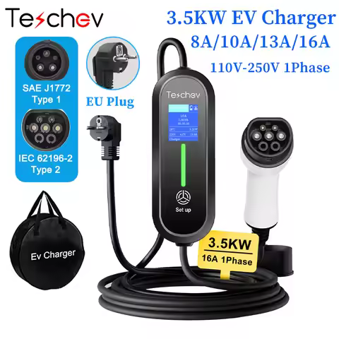 3.5KW Portable EV Charger Type2 IEC 62196 Plug Connector 16A 1Phase Type 1 J1772 Wallbox Charging St
