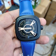 7 seven_friday men's watch metal dial leather strap decorative screw waterproof square watch