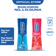 Durex Play 100ml - Pelumas Bahan Dasar Air Cocok untuk Kondom + Durex Lube Play Sweet Strawberry 50m