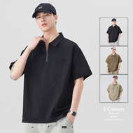 Men Lapel polo Shirt Short-Sleeved t-Shirt Simple Pocket Solid Color Casual Loose Men's Half-Sleeved