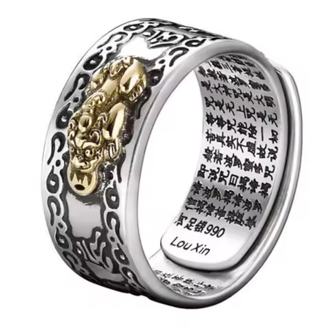 Men's Ring Original Feng Shui Pixiu Mani Mantra Protection Wealth Charms Amulet Lucky Open Adjustabl